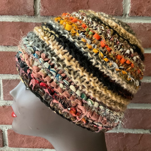 Made in Nepal 100% Wool Multicolor Hand Knit Crocheted Beanie Hat O/S NWOT - Picture 9 of 9